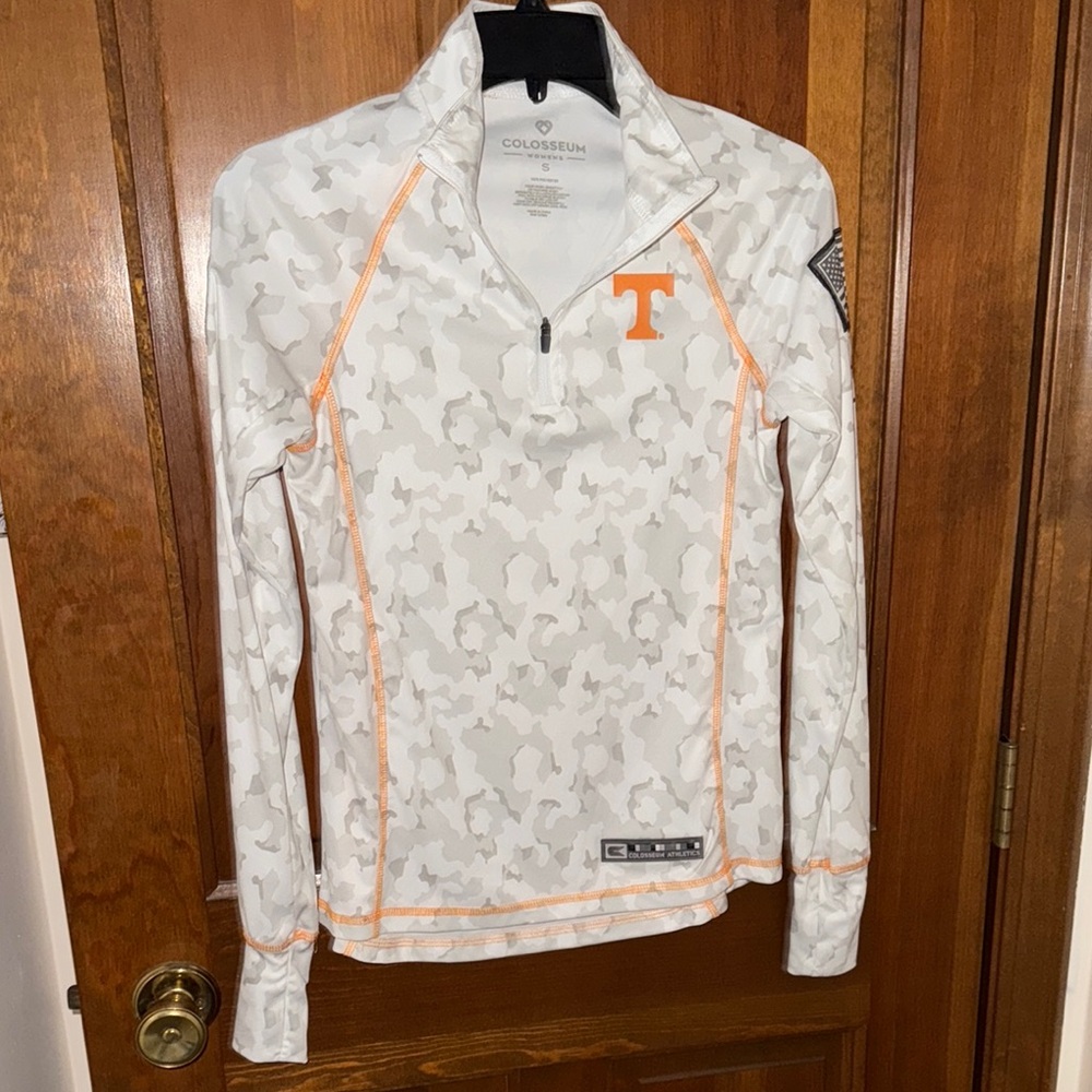 Colosseum White and Orange Camo Quarter-Zip Top